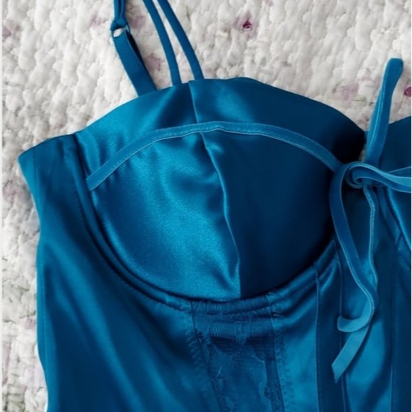 GUESS ORIGINAL- True Vintage Vivid Cerulean Blue Satin Bustier Corset Top - Picture 3 of 10